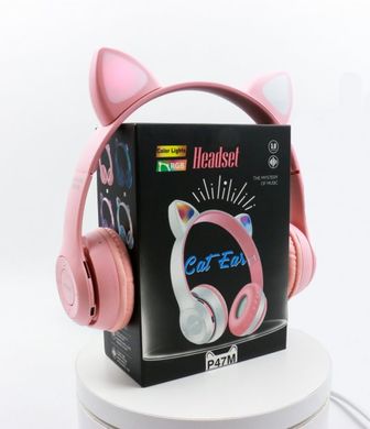 Детские беспроводные Bluetooth наушники Cat Y47 с кошачьими светящимися LED ушками и микрофоном