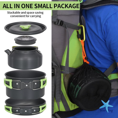 Набор туристической посуды Camping Cooking ∙ Компактный металлический набор Camping Cooking для походов и кемпинга