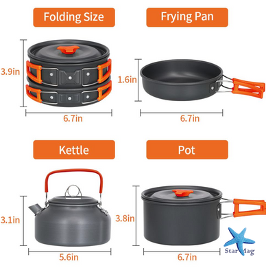 Набор туристической посуды Camping Cooking ∙ Компактный металлический набор Camping Cooking для походов и кемпинга