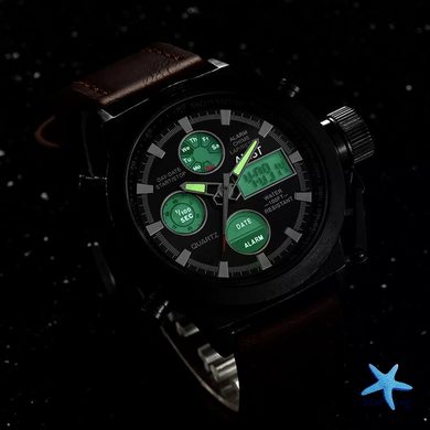 Чоловічий наручний годинник AMST Watch чорний &bull; Стильний кварцовий годинник на руку в чорному кольорі для щоденного носіння, роботи та подарунка