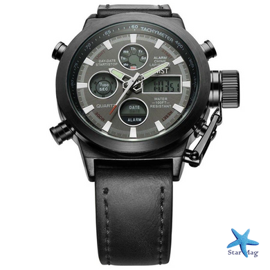 Чоловічий наручний годинник AMST Watch чорний &bull; Стильний кварцовий годинник на руку в чорному кольорі для щоденного носіння, роботи та подарунка