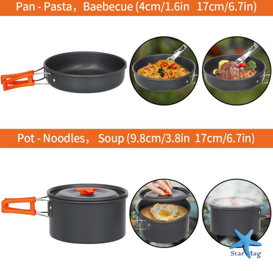 Набор туристической посуды Camping Cooking ∙ Компактный металлический набор Camping Cooking для походов и кемпинга