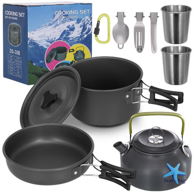 Набор туристической посуды Camping Cooking ∙ Компактный металлический набор Camping Cooking для походов и кемпинга
