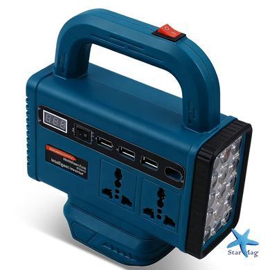 Портативный инвертор DC 48V в AC 110&ndash;220V &bull; Аккумуляторный преобразователь напряжения с двумя розетками, USB, Type-C, LED-дисплеем и фонарем