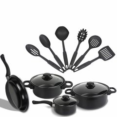 Кухонный комплект посуды 13 в 1 · Набор кастрюль и сковороды с кухонными принадлежностями