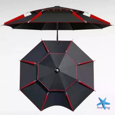 Рыбацкий зонт 2 м JTG2025-1black черный с вентиляционным клапаном, чехлом и крючками &bull; Туристический зонт для рыбалки и отдыха на природе