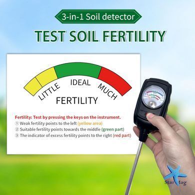 Аналізатор ґрунту 3в1 KAR122 для вимірювання вологості, родючості та pH &bull; Тестер ґрунту для саду, городу, розсади та кімнатних рослин
