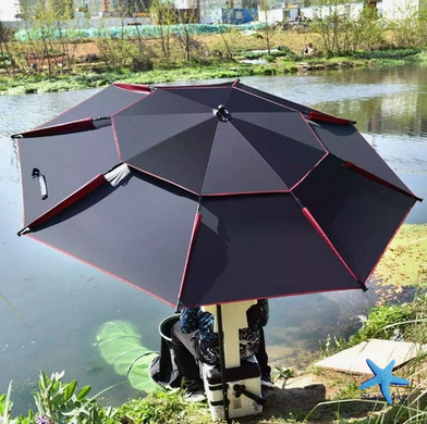 Рыбацкий зонт 2 м JTG2025-1black черный с вентиляционным клапаном, чехлом и крючками &bull; Туристический зонт для рыбалки и отдыха на природе