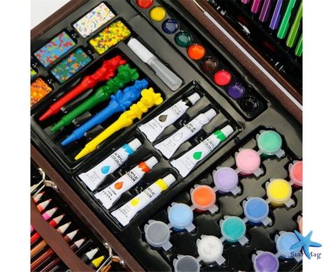 Большой детский художественный набор для рисования и творчества в деревянном чемодане на 130 предметов