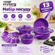Набор посуды Skyberg 13 предметов фиолетовый &bull; Кухонный набор Skyberg с антипригарным покрытием, сковородой 20 см, кастрюлями 18 и 20 см, молочником 16 см, стеклянными крышками и принадлежностями для готовки