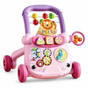 Детские ходунки-каталка с развивающим центром MA570pink розовые &bull; Игровые ходунки с пианино, сортером, лабиринтом, часами и шариками для детей от 12 месяцев