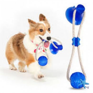 Гумова іграшка для собак на присосці М'ячик з канатом WM-60