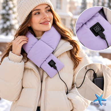 Шарф Intelligent Heating Scarf с подогревом фиолетовый &bull; Электрический шарф Intelligent Heating Scarf USB 5V с 3 режимами нагрева 10&times;80 см