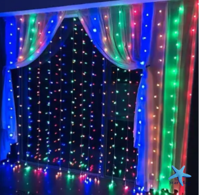 Гирлянда штора Водопад на окно Разноцветная 4 цвета свечения, 3х2м 240 LED с коннектором