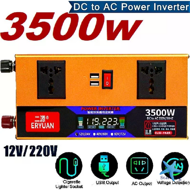 Перетворювач напруги LCD SMART 3500W 12V/24V у 220V &bull; Автомобільний інвертор для акумулятора, дому, авто та резервного живлення