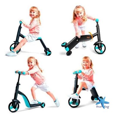 Детский самокат - трансформер 3 в 1 беговел велосипед трехколесный с подсветкой колес, имитацией звука двигателя и встроенной музыкой Best Scooter