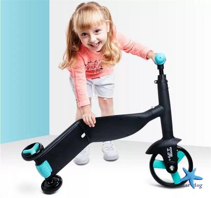 Детский самокат - трансформер 3 в 1 беговел велосипед трехколесный с подсветкой колес, имитацией звука двигателя и встроенной музыкой Best Scooter