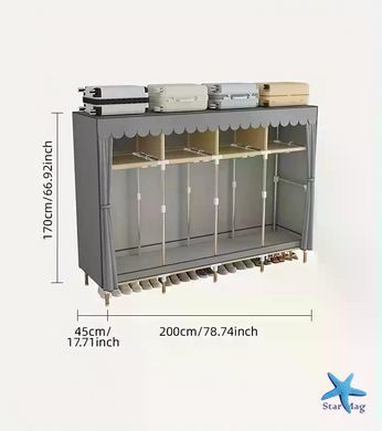 Тканевый шкаф для одежды и обуви SHKF-01 &bull; Складной гардероб-органайзер для хранения вещей с каркасом &Oslash;18 мм, серый