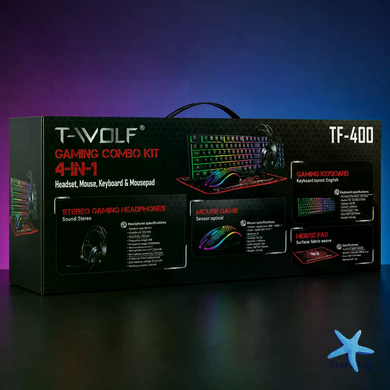 Игровой комплект Gaming Combo 4-in-1 T-Wolf TF-400 черный &bull; Геймерский набор клавиатура, мышь, наушники и коврик для ПК
