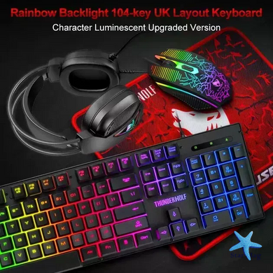 Игровой комплект Gaming Combo 4-in-1 T-Wolf TF-400 черный &bull; Геймерский набор клавиатура, мышь, наушники и коврик для ПК