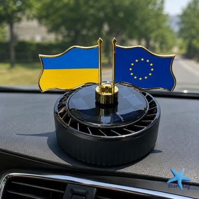 Автомобільний ароматизатор-дифузор &ldquo;Прапори&rdquo; на сонячній батареї &bull; Освіжувач повітря в машину з декоративними прапорами України та ЄС для панелі авто