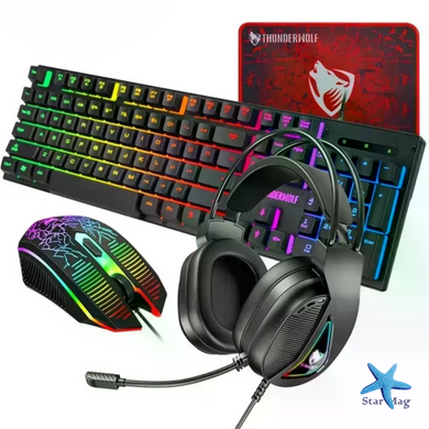 Игровой комплект Gaming Combo 4-in-1 T-Wolf TF-400 черный &bull; Геймерский набор клавиатура, мышь, наушники и коврик для ПК