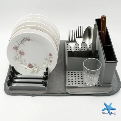 Сушарка для посуду з підставкою (41,5&times;33&times;13,5см) &bull; Кухонна сушарка з піддоном та мікрофібровим килимком
