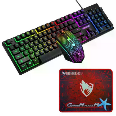 Игровой комплект Gaming Combo 4-in-1 T-Wolf TF-400 черный &bull; Геймерский набор клавиатура, мышь, наушники и коврик для ПК