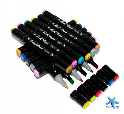 Набор двусторонних художественных маркеров для скетчинга 24 шт / Маркеры для рисования на бумаге Sketch Marker Touch Raven / Подарок художнику