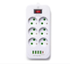 Мережевий подовжувач-фільтр PNS-03/D6 білий 3 м з LED-індикатором, 4 USB і PD Type-C &bull; Розгалужувач живлення 6&ndash;220V для дому, офісу та заряджання гаджетів