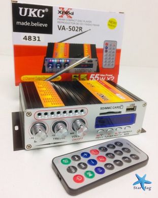 Підсилювач звуку UKC VA-502R двоканальний з Bluetooth, Караоке, FM радіо та пультом