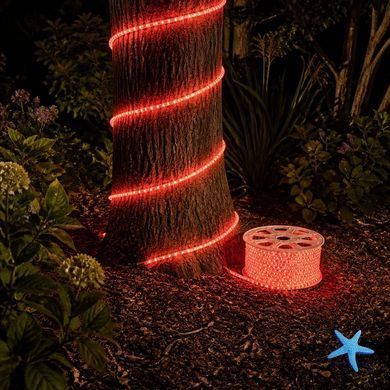 Гирлянда-лента Rope-Lights SMD5050-R 100 м, красная &bull; Уличная светодиодная гирлянда-дюралайт с прозрачным проводом, SMD 5050 и защитой IP65 для фасадов и деревьев