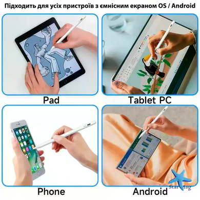 Универсальный активный стилус JT22 белый &bull; Сенсорная ручка Type-C для планшета, телефона, заметок, рисования и точной работы с экраном
