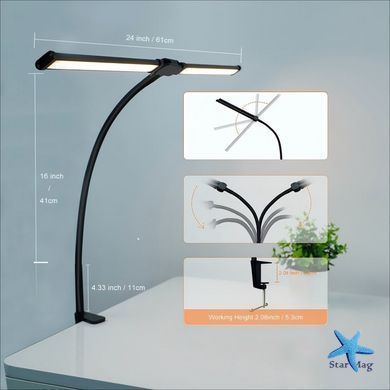 Настольная лампа светодиодная двойная LED на струбцине Double Lamp &bull; Двойная светодиодная настольная лампа
