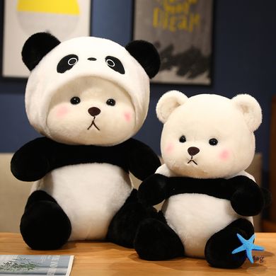 М'яка іграшка Ведмедик Панда у костюмі зі знімним капюшоном · Плюшевий ведмедик, 80 см