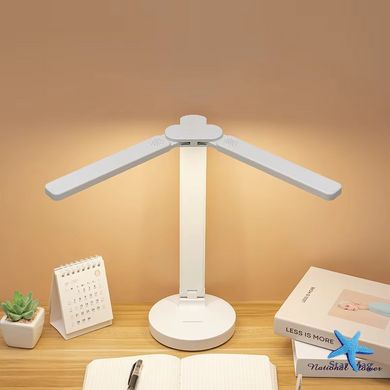 Настольная светодиодная лампа Twice LED Lamp с двойным поворотным светильником - плафоном на аккумуляторе с USB зарядкой и с подставкой для телефона