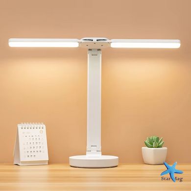 Настольная светодиодная лампа Twice LED Lamp с двойным поворотным светильником - плафоном на аккумуляторе с USB зарядкой и с подставкой для телефона