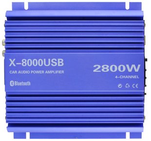 Автомобильный усилитель X-8000 USB 4-х канальный, ∙ Bluetooth ∙ USB ∙ FM ∙ MP3 ∙ 2800W