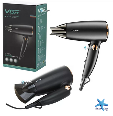 Дорожный складной фен VGR V-439 1600W &bull; Компактный фен для сушки и укладки волос с холодным обдувом и насадкой-концентратором