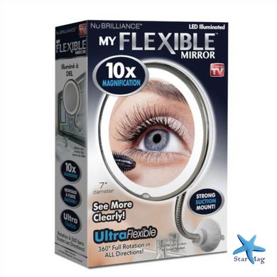 Гибкое зеркало для макияжа с подсветкой LED Ultra Flexible mirror 10X увеличение, на присоске