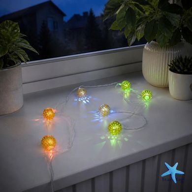 Гирлянда-нить String-Lights 20Parts-M 3 м разноцветная &bull; внутренняя светодекоративная нить с прозрачным проводом и шаровидными ажурными плафонами для декора комнаты и ёлки
