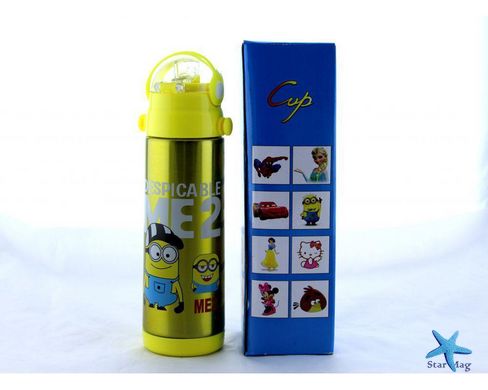 Детский термос – непроливайка Миньон ZK G603 ∙ Термокружка – бутылочка для напитков с трубочкой для ребенка, 350 мл