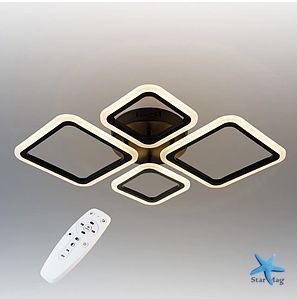 Черная потолочная светодиодная люстра X-595 с пультом &bull; LED-люстра квадраты для спальни, гостиной, кухни и современного интерьера