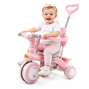 Детский трехколесный велосипед Baby Carriage 588 розовый с родительской ручкой &bull; Велосипед-коляска Baby Carriage 588 для малышей с корзиной