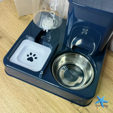 Годівниця з поїлкою Pet Automatic 2 в 1 синя &bull; Автоматична гравітаційна годівниця Pet Automatic для котів і собак із резервуарами для сухого корму та води без електрики