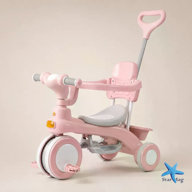 Дитячий триколісний велосипед Baby Carriage 588 рожевий з батьківською ручкою &bull; Велосипед-коляска Baby Carriage 588 для малюків з кошиком