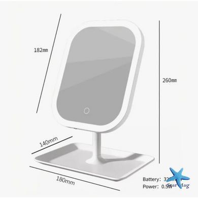 Настольное зеркало для макияжа KAR192 с LED-подсветкой белое &bull; Аккумуляторное косметическое зеркало KAR192 с сенсорным управлением, 3 режимами света и органайзером