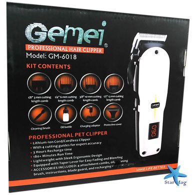 Профессиональная аккумуляторная машинка для стрижки волос,обладает низким уровнем шума.Gemei GM-6018 D1031CG21