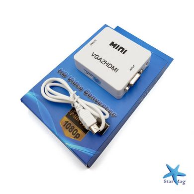 Конвертер переходник VGA to HDMI активный адаптер – преобразователь со звуком и внешним питанием для ПК, ноутбука, видеорегистратора VGA2HDMI