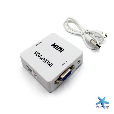 Конвертер переходник VGA to HDMI активный адаптер – преобразователь со звуком и внешним питанием для ПК, ноутбука, видеорегистратора VGA2HDMI